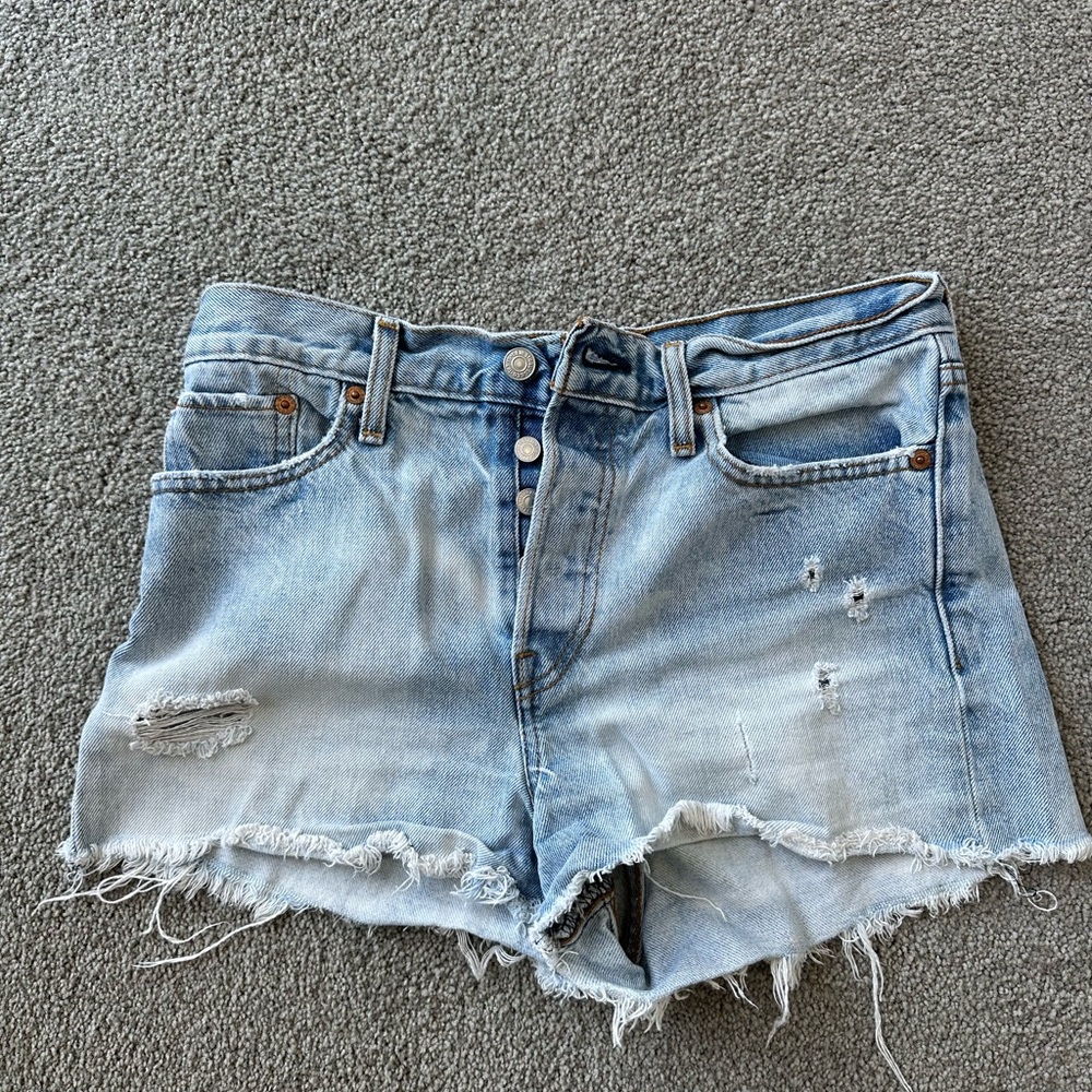 Levi's Blue Distressed Jean Shorts High-Waisted